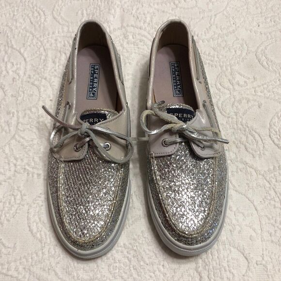 Sperry Top Siders Size 8.5M Womens Embellished Silver Shimmer Loafers - Picture 3 of 11